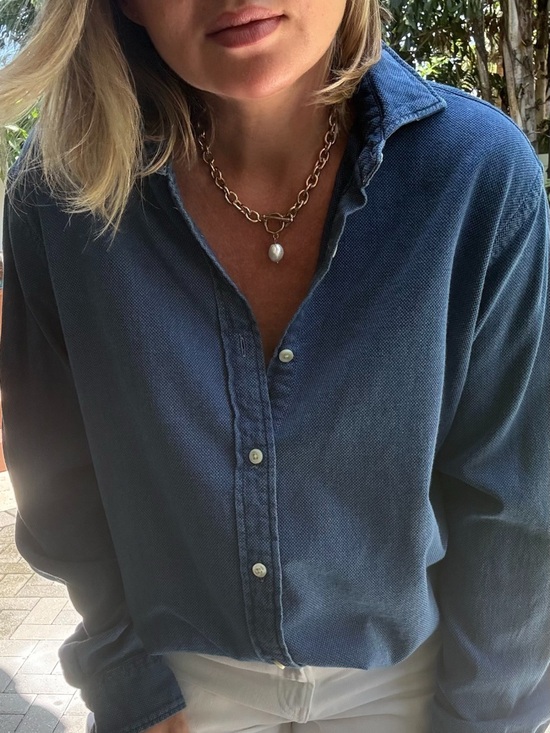 Ralph Lauren Tops - Vintage Ralph Lauren Navy Textured Button-Down Shirt Oversized Woman ( men XL)